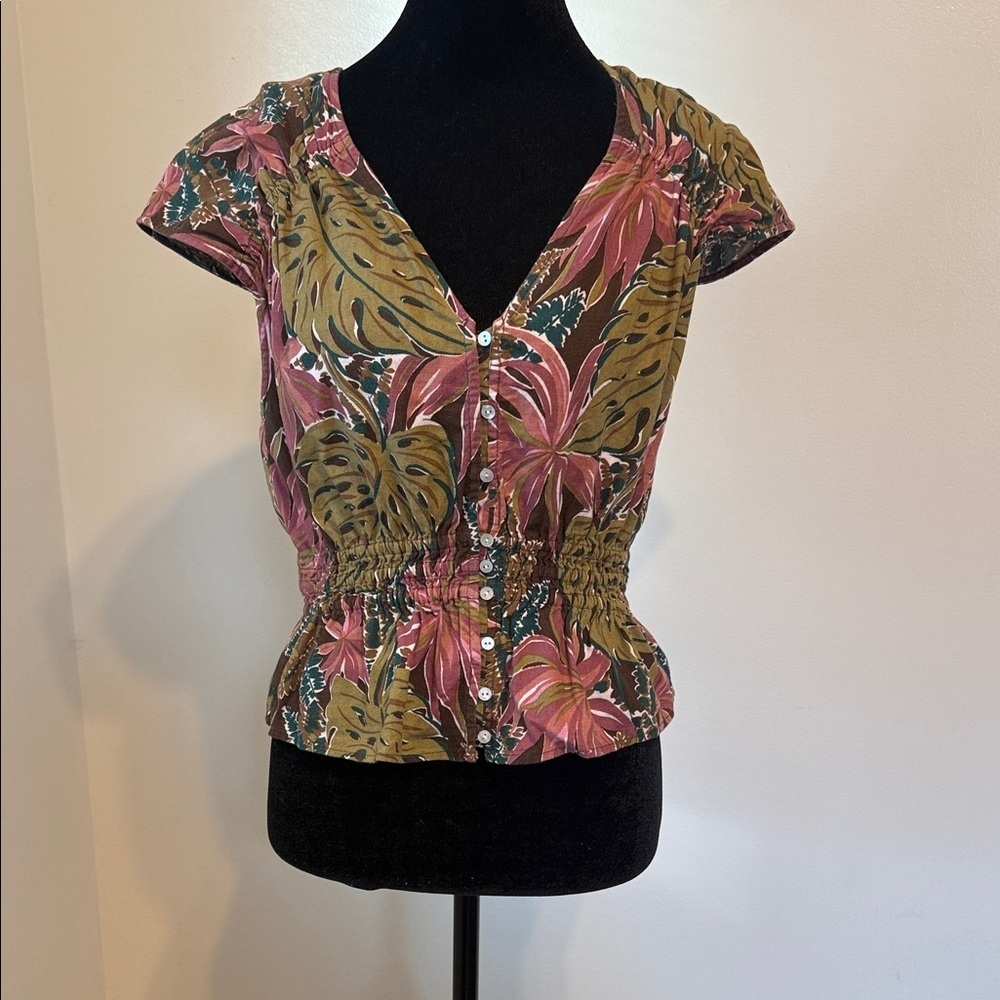 Madewell Leaf Pattern Blouse - Pink and Brown - Picture 3 of 8